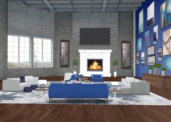 electric blue living room Design Rendering
