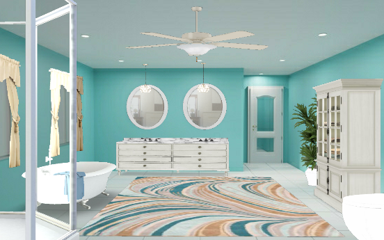 Teal & Tan Big Bathroom Design Rendering