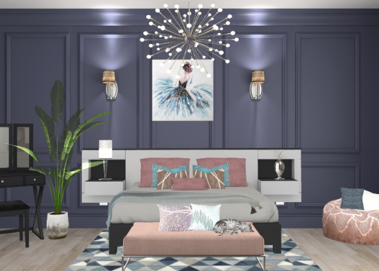 Royal blue bedroom Design Rendering