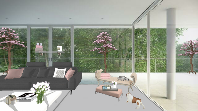 Pink and Grey Living Room Design Rendering