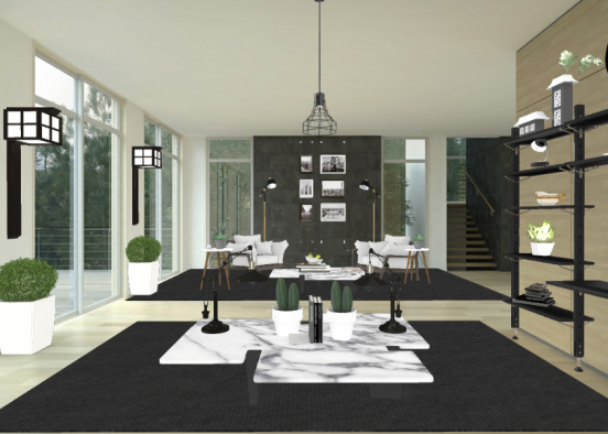 Black and White living room Design Rendering