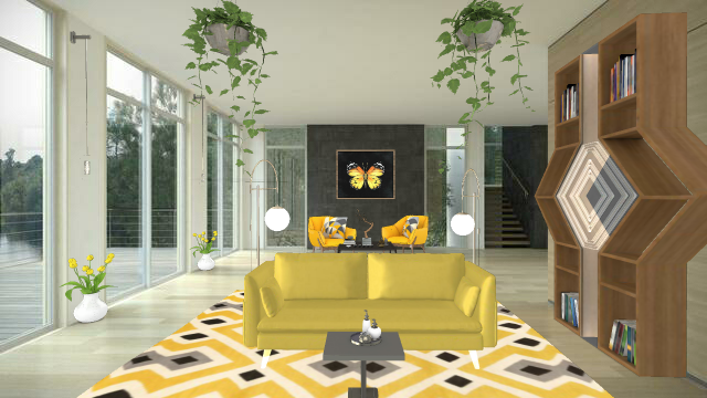 Yellow Living room Design Rendering