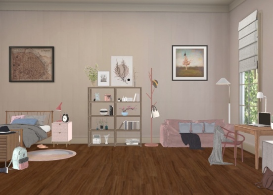 pinkish teen bedroom Design Rendering