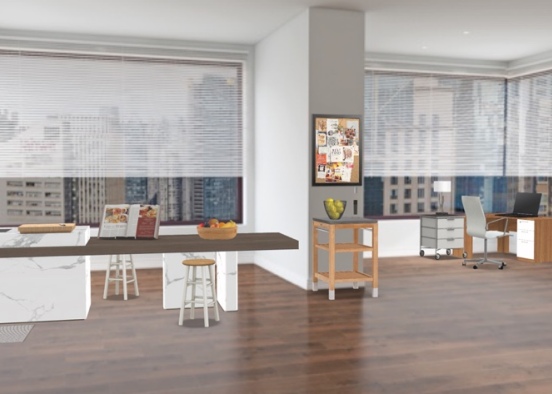 Apartment office and Kitchen Design Rendering