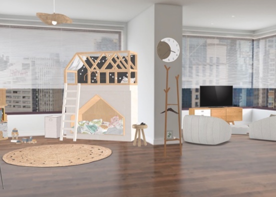 Natural Wood bedroom and living room Design Rendering