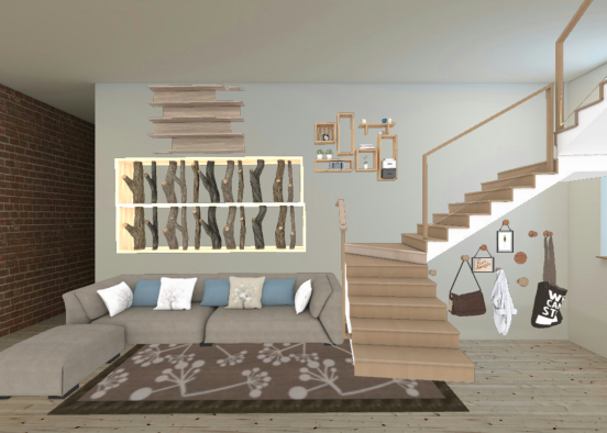 Wodden Oak England Living Room Design Rendering