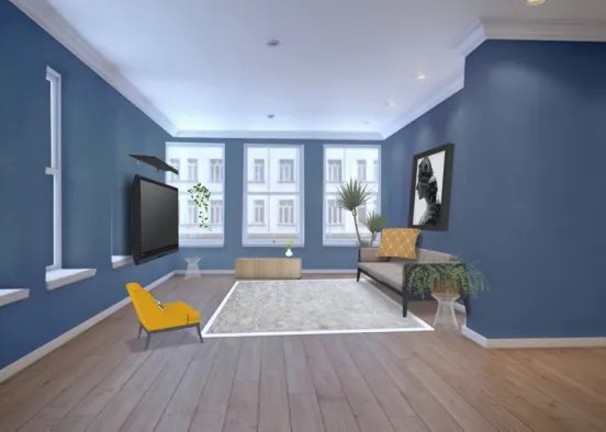 Living room blue n yellow Design Rendering