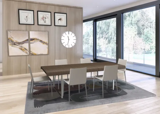 grey and dark wood themed dining room Design Rendering