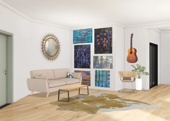 living room with abstract art Design Rendering