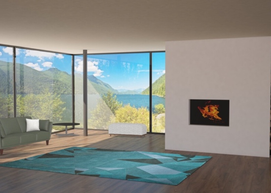 comfy fireside living space Design Rendering
