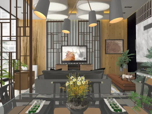 Asian Inspired Dining and Living Room