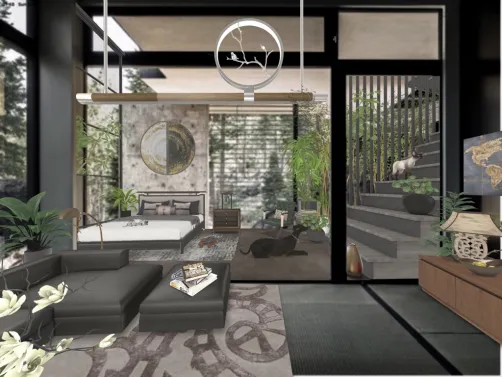Zen Bedroom and Living Area Design 4 (Concrete Challenge #5)