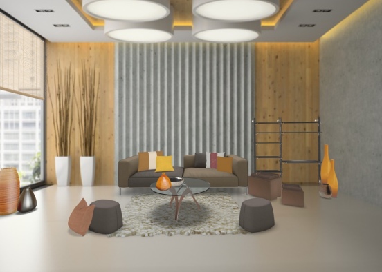 Orange Accent Zen Scandi Living Room Design Rendering