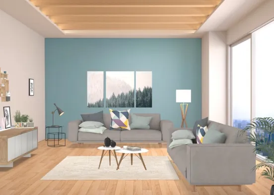 Bright Nordic living room Design Rendering