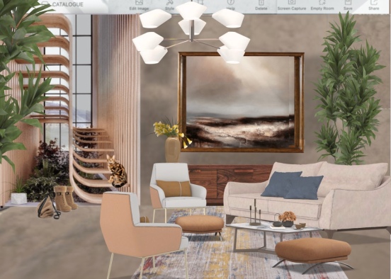 Morandi Living Room Design Rendering