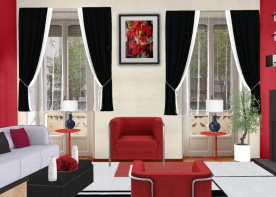 Red n black living room Design Rendering