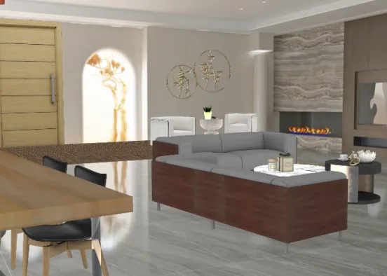 Hall AND dinning room AND living room Design Rendering