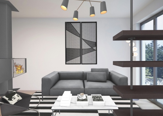 black & white living room Design Rendering