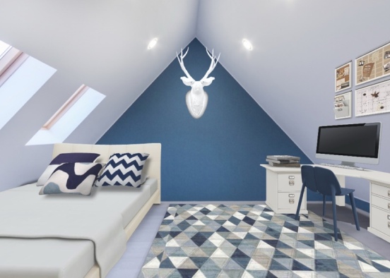 navy blue bedroom  Design Rendering