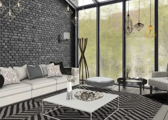 Black and White Living Room Design Rendering