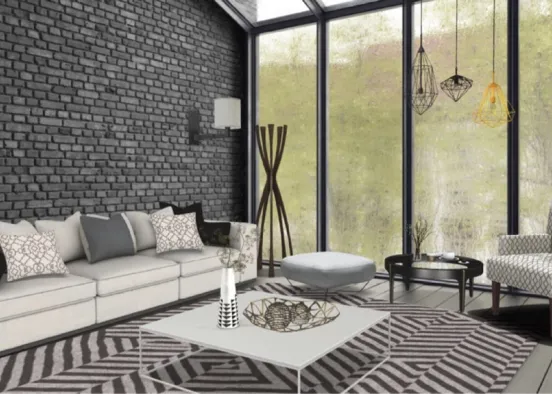 black and white living room Design Rendering