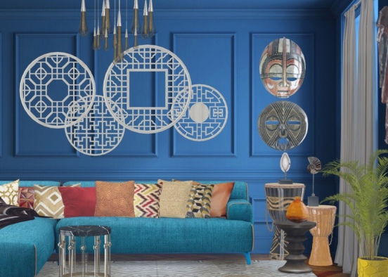 African infused living room Design Rendering