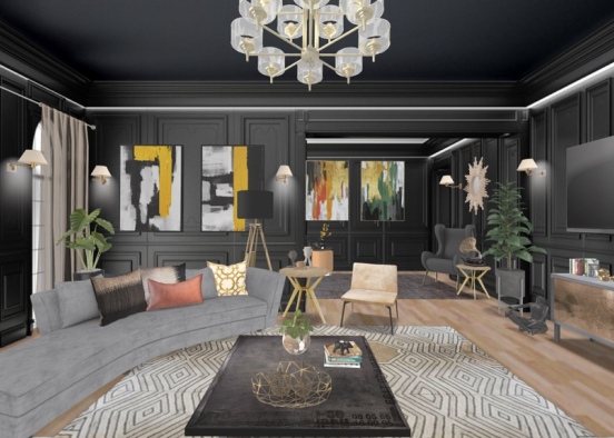 black bold living room Design Rendering