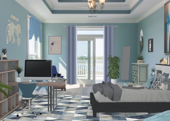 💙Blue Theme💙 Bedroom Design Rendering