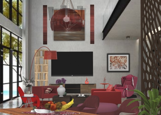 ❤️Red Theme❤️- Living Room Design Rendering