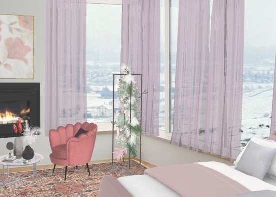 Pink Hotel Room Design Rendering