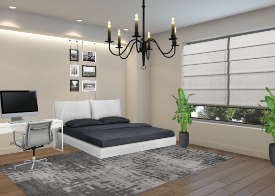 Cute black and white bedroom Design Rendering