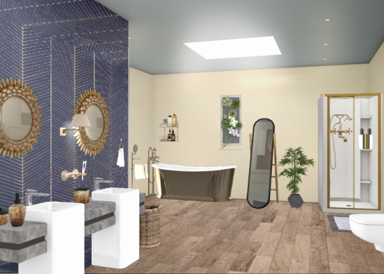 Juste une salle de bain avec une déco du style tropical et chic Design Rendering