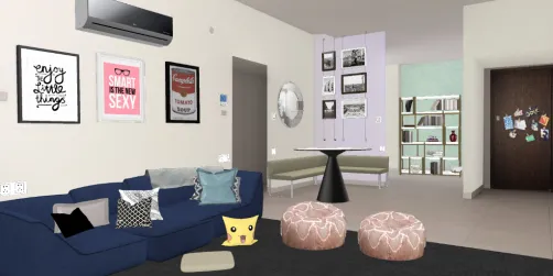 Sala de estar bem colorida e descolada, incluindo um banco alemão com mesa de jantar.