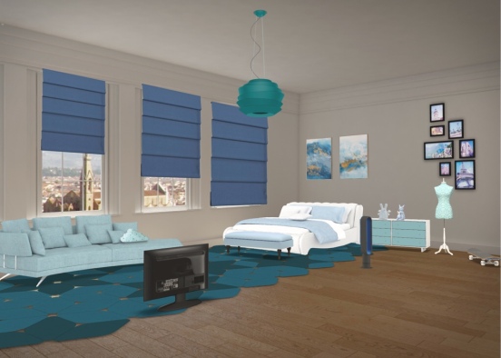 Classic Blue Bedroom Design Rendering