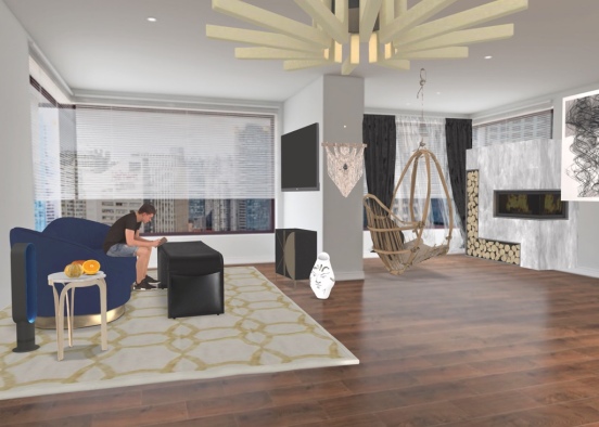 Wabi Sabi Apartment Living Space Design Rendering
