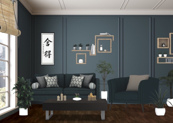 Asian Style Living Room Design Rendering