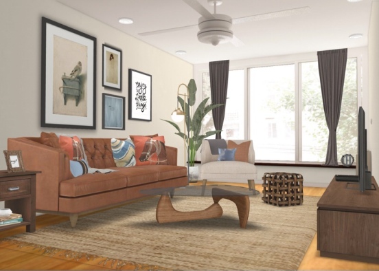 Modern Mid-century living room  Design Rendering