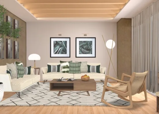 warm , natural  living room  Design Rendering