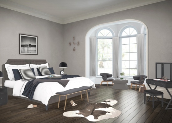 black and white modern bedroom Design Rendering