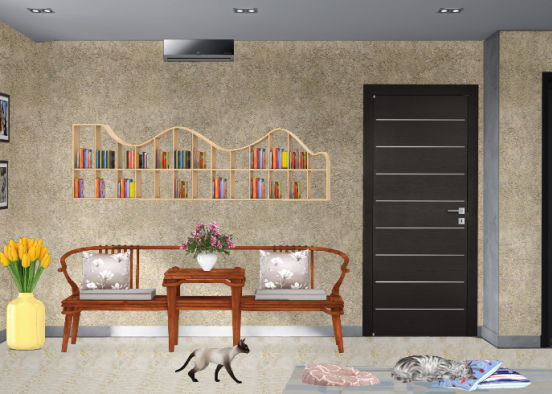 Living room with cat Design Rendering