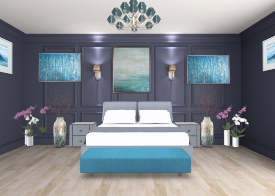 blue and light blue bedroom  Design Rendering