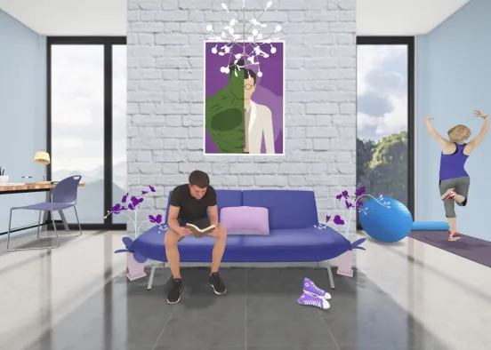 purple living room + gym 💜 Design Rendering