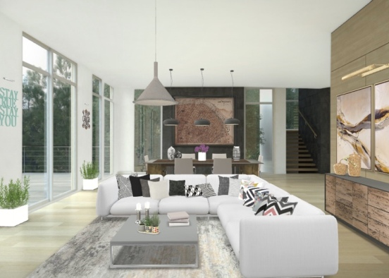 living room and dining room  Design Rendering