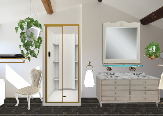 Family bathroom with a countryside feel to it. Design Rendering