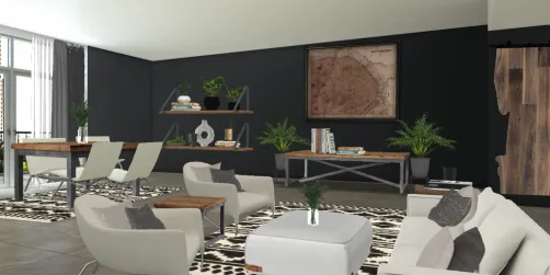 Boho modern Western small studio living room and dinning room