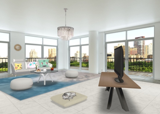 salon avec la vue de new-york 🤩 Design Rendering