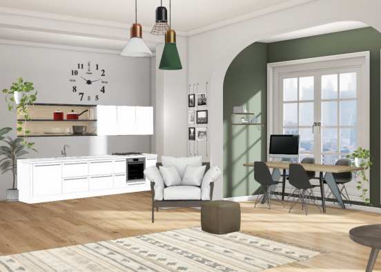 Green Themed Studio Apartment ~ Design Rendering