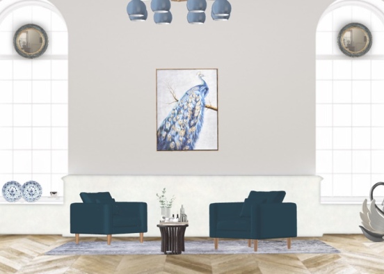 blue and white art deco modern living room Design Rendering