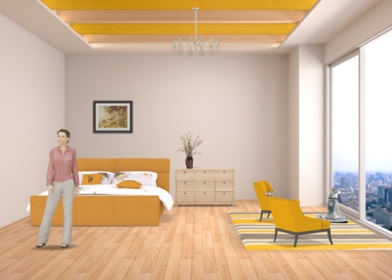 yellow dorm room Design Rendering