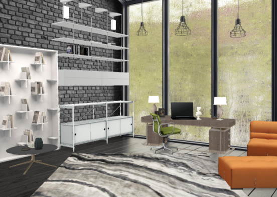 Orange and white and brown office  Design Rendering